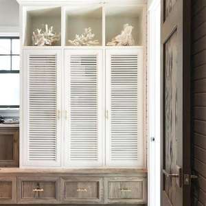White Louvered Mudroom Locker Doors